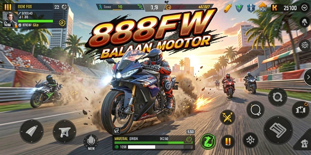 Screenshot dari gameplay balapan motor di 888FW.