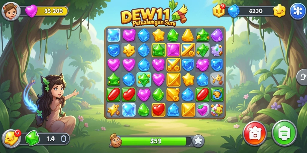 Tampilan layar DEWI11 yang penuh warna dan seru.