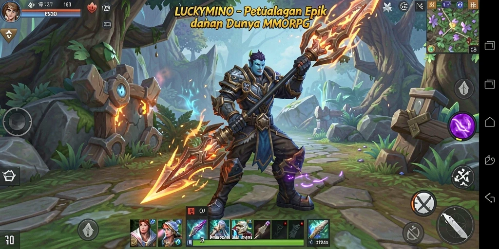 Tangkapan layar utama dari gameplay LUCKYMINO yang menampilkan pertarungan epik.