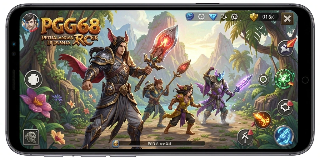 Gameplay PGG68 menampilkan pertarungan seru di dunia fantasi yang kaya.