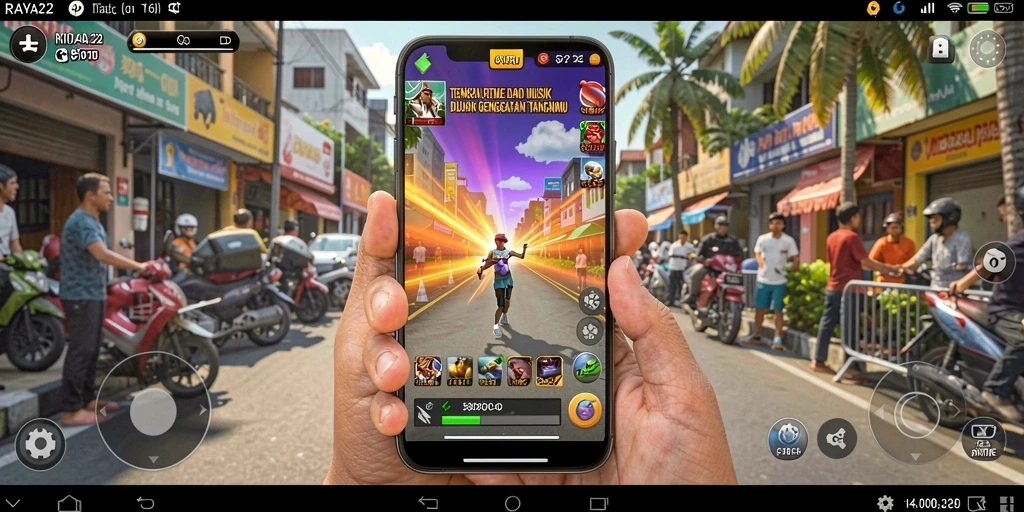 Tampilan gameplay RAYA22 yang menyenangkan dengan musik yang beragam.
